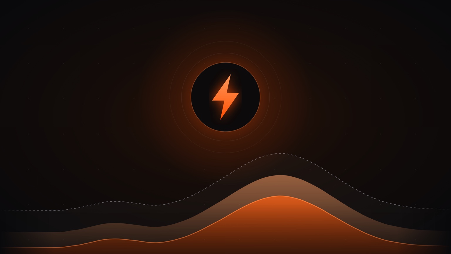 A glowing lightning bolt above a stacked chart of power draw rising and falling over time